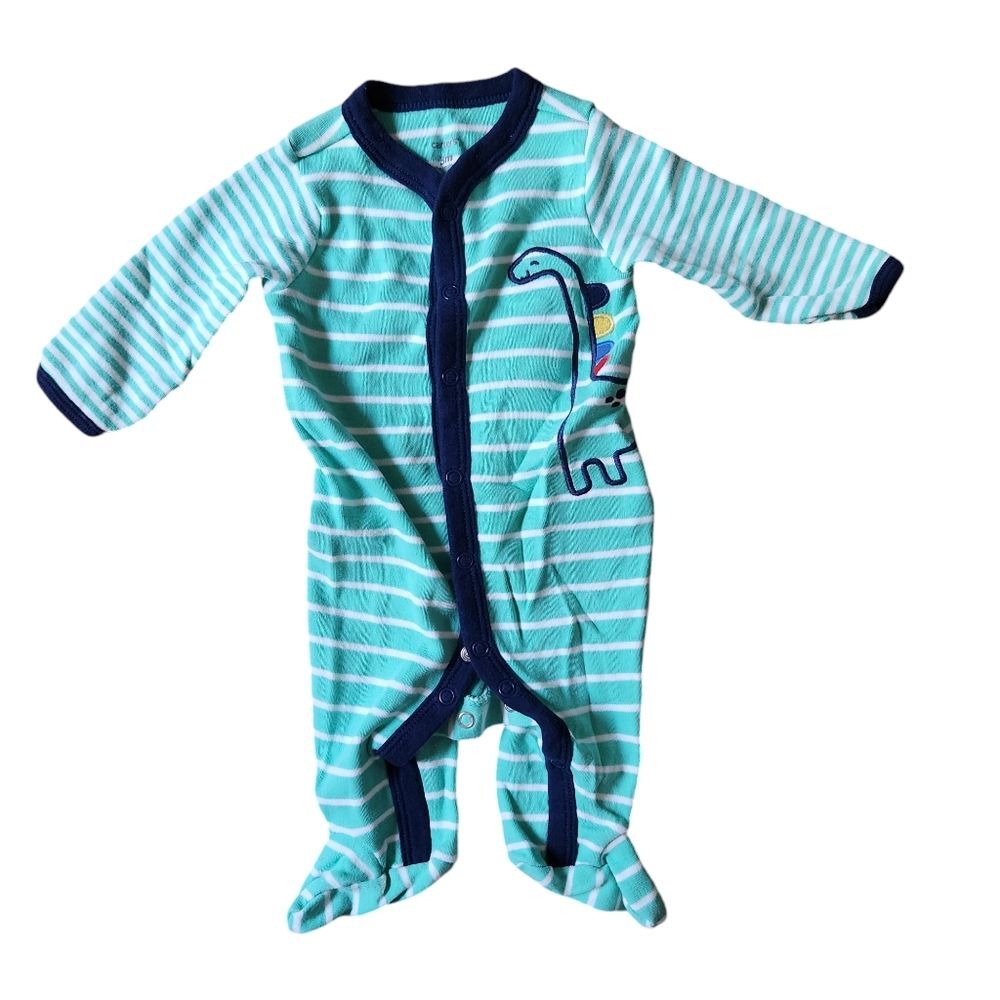 Carter's Dinosaur Cotton Sleep & Play Pajamas Size 3 months Green White Stripes